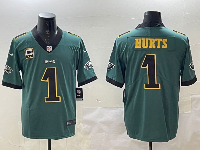 Men Philadelphia Eagles #1 Hurts Green gold 2025 Nike Vapor Limited NFL Jersey style 1->philadelphia eagles->NFL Jersey